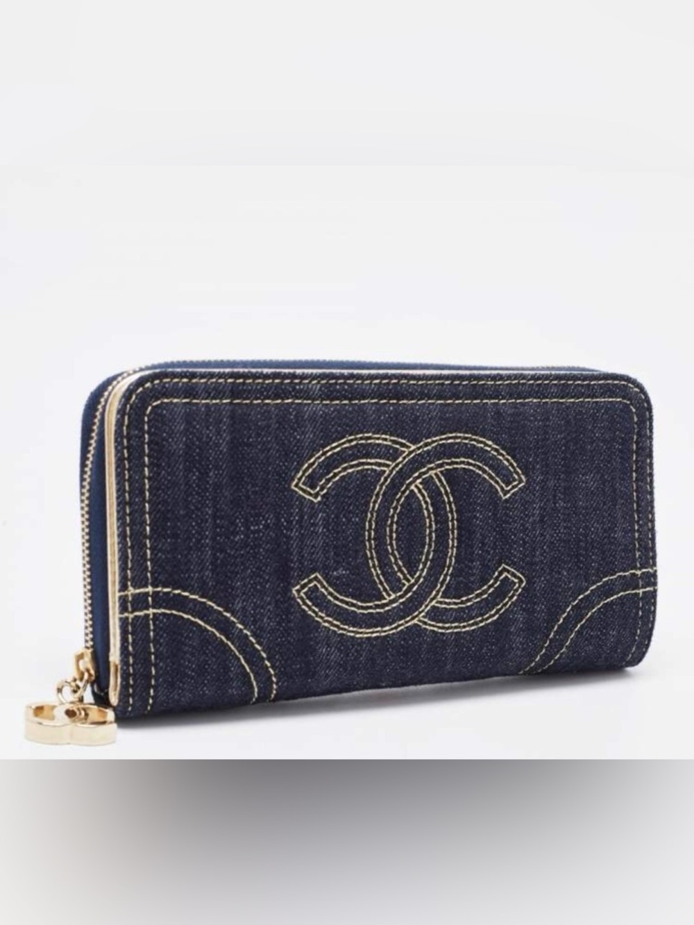 👑 💯 Chanel Denim CC Logo Long Zippy Wallet/WOC
